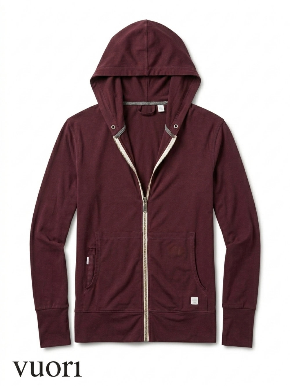 Vuori Halo Performance Zip Up Hoodie DreamKnit Maroon Size Small PTP 17.5"